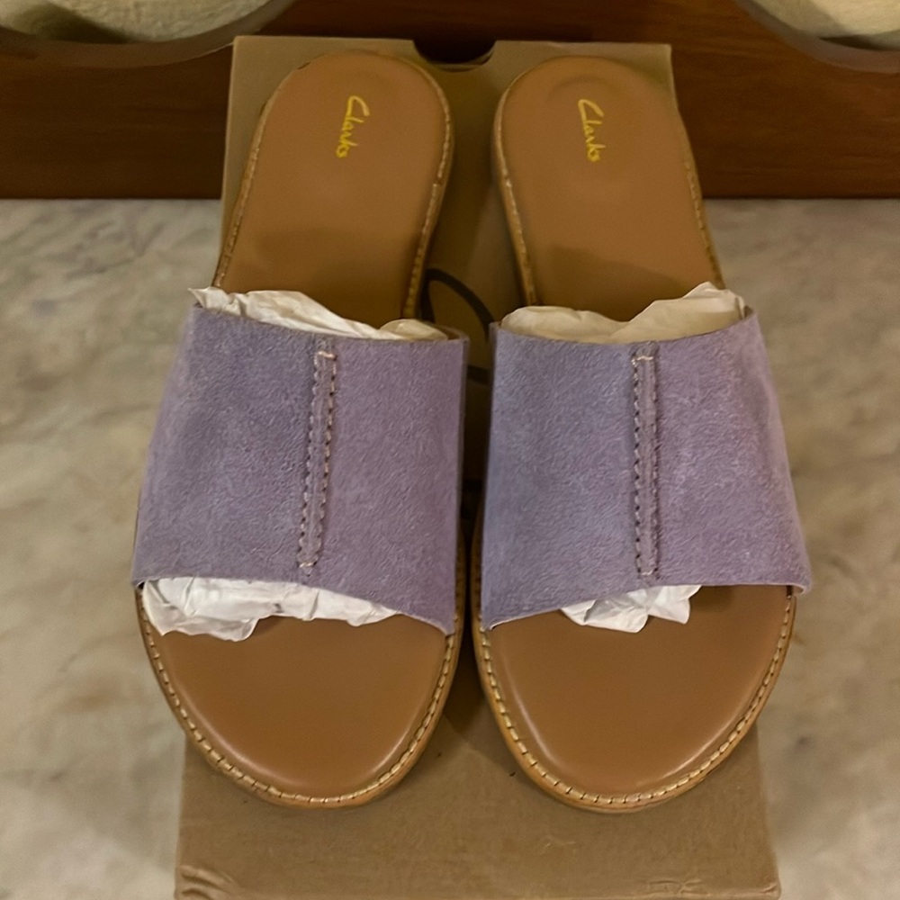 Clarks-Karsea Mule Lilac Suede Sandals-Size-9M